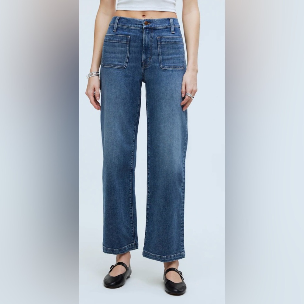 Madewell Womens The Petite Emmett Wide-Leg Crop Jean: Welt Pocket Edition.